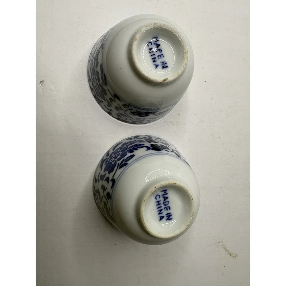 Pair Antique Chinese Blue and White Porcelain Bowls